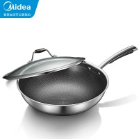 美的（Midea）32CM不粘锅无油烟炒菜316L不锈钢双面蜂窝平底炒菜锅电磁炉明火通用炒