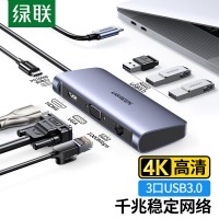 绿联Type-C扩展坞USB-C转HDMI/VGA转换器雷电3分线器适用华为苹果MacBo